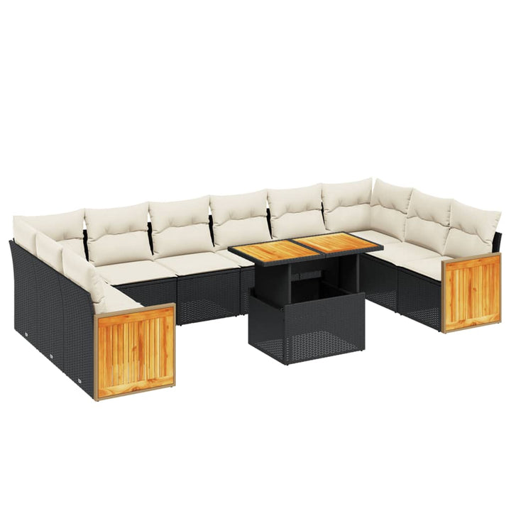 Set Canapele De Grădină Cu Perne, 11 Piese, Negru, Poliratan