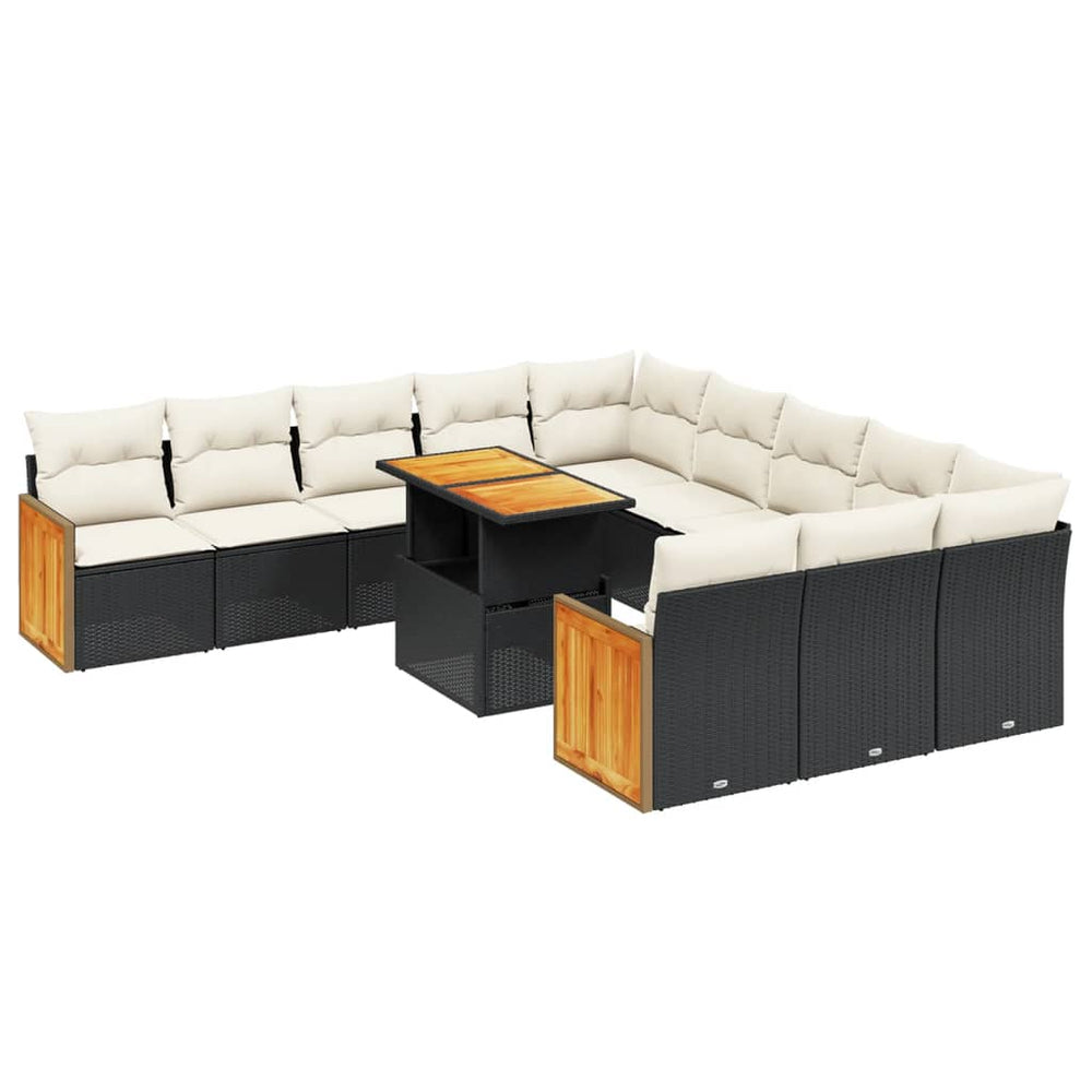 Set Canapele De Grădină Cu Perne, 11 Piese, Negru, Poliratan