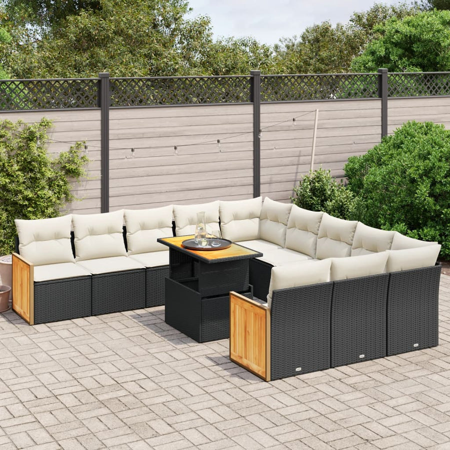 Set Canapele De Grădină Cu Perne, 11 Piese, Negru, Poliratan