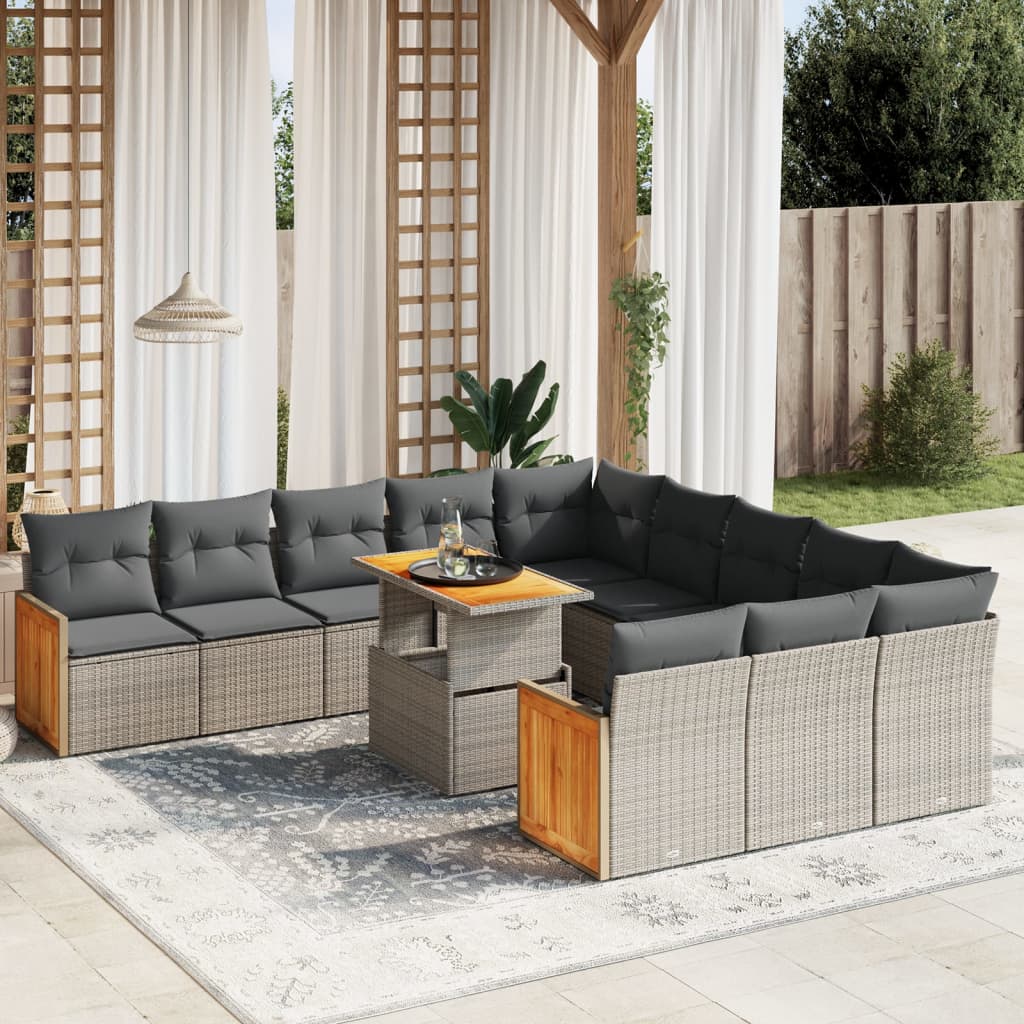 Set Canapele De Grădină Cu Perne, 11 Piese, Negru, Poliratan
