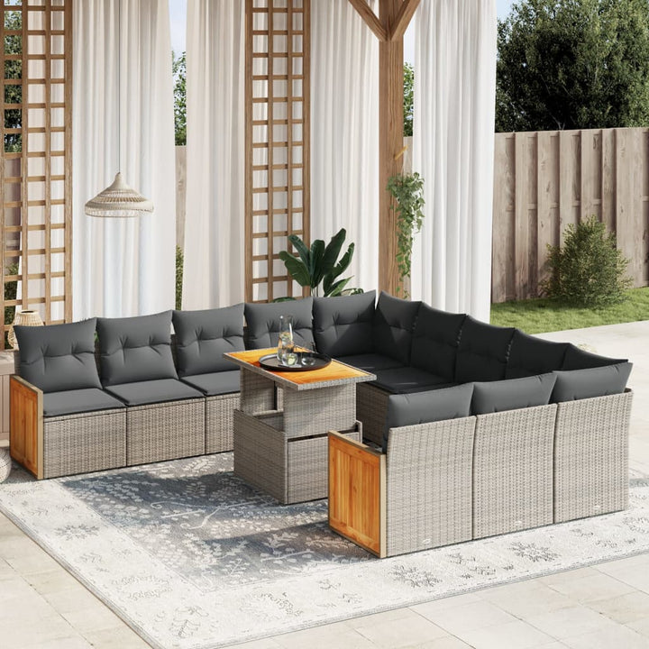 Set Canapele De Grădină Cu Perne, 11 Piese, Negru, Poliratan