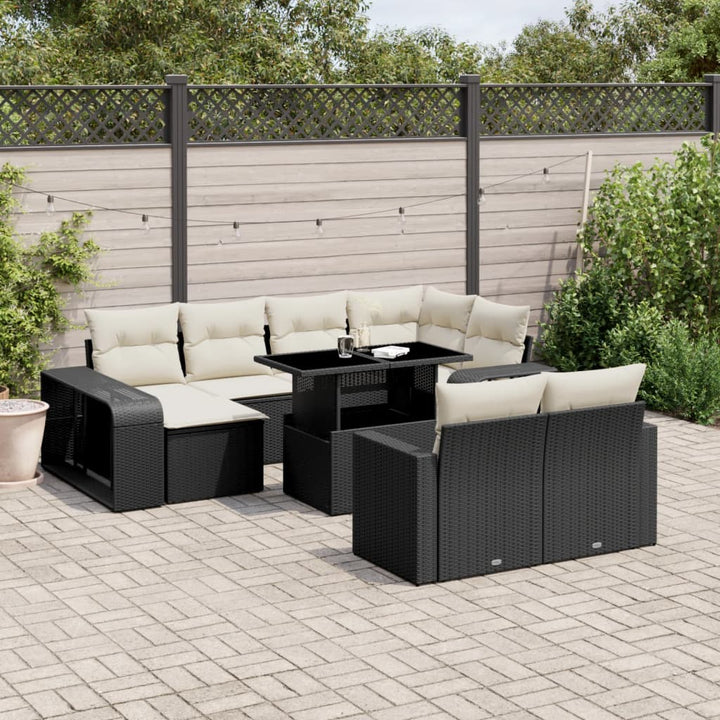 Set Canapele De Grădină Cu Perne, 11 Piese, Negru, Poliratan