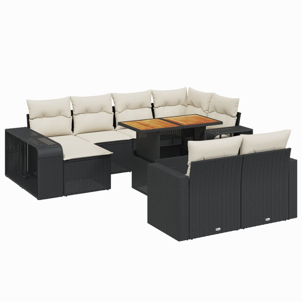 Set Canapele De Grădină Cu Perne, 11 Piese, Negru, Poliratan