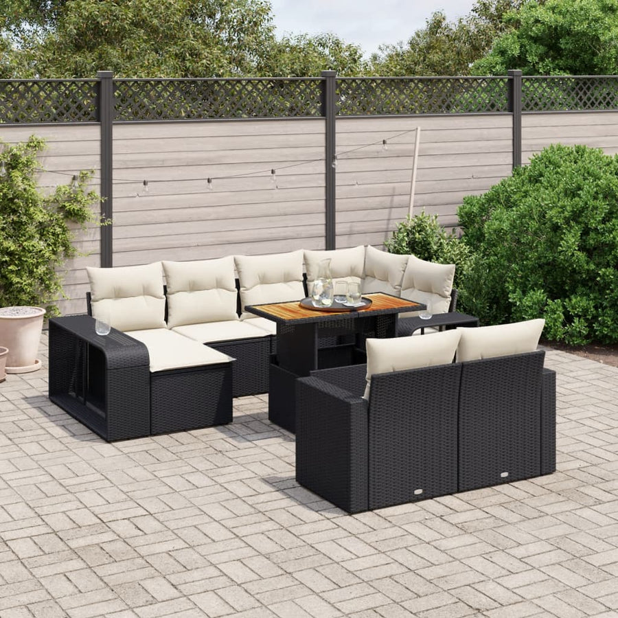 Set Canapele De Grădină Cu Perne, 11 Piese, Negru, Poliratan
