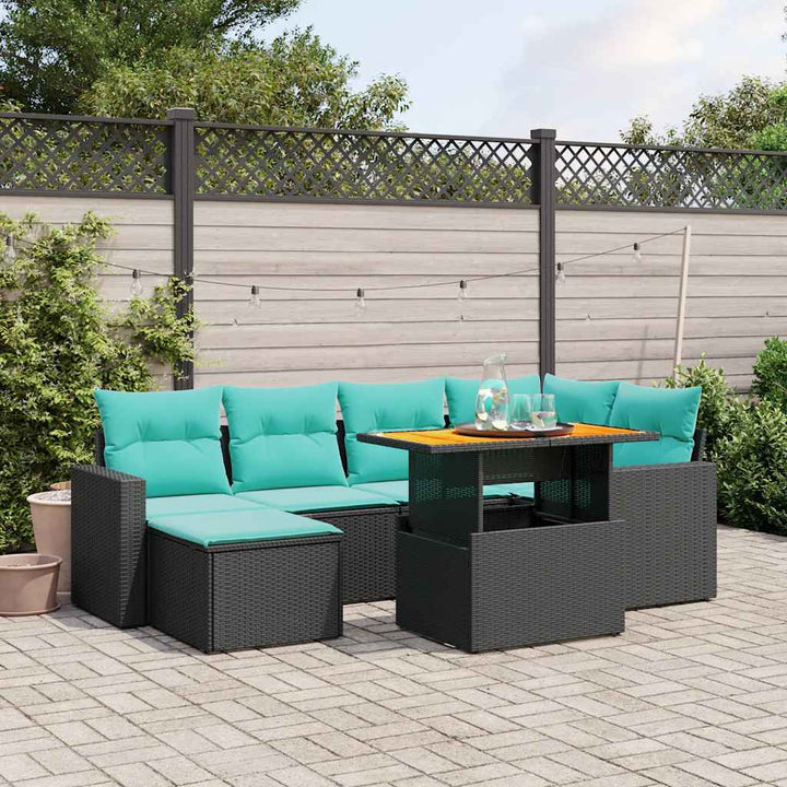 Set Canapele De Grădină Cu Perne, 11 Piese, Negru, Poliratan