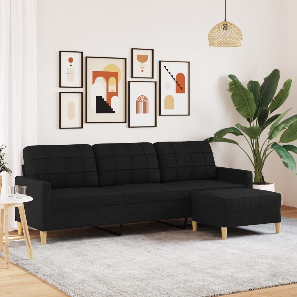 Canapea Cu 3 Locuri Cu Taburet, , , Material Textil