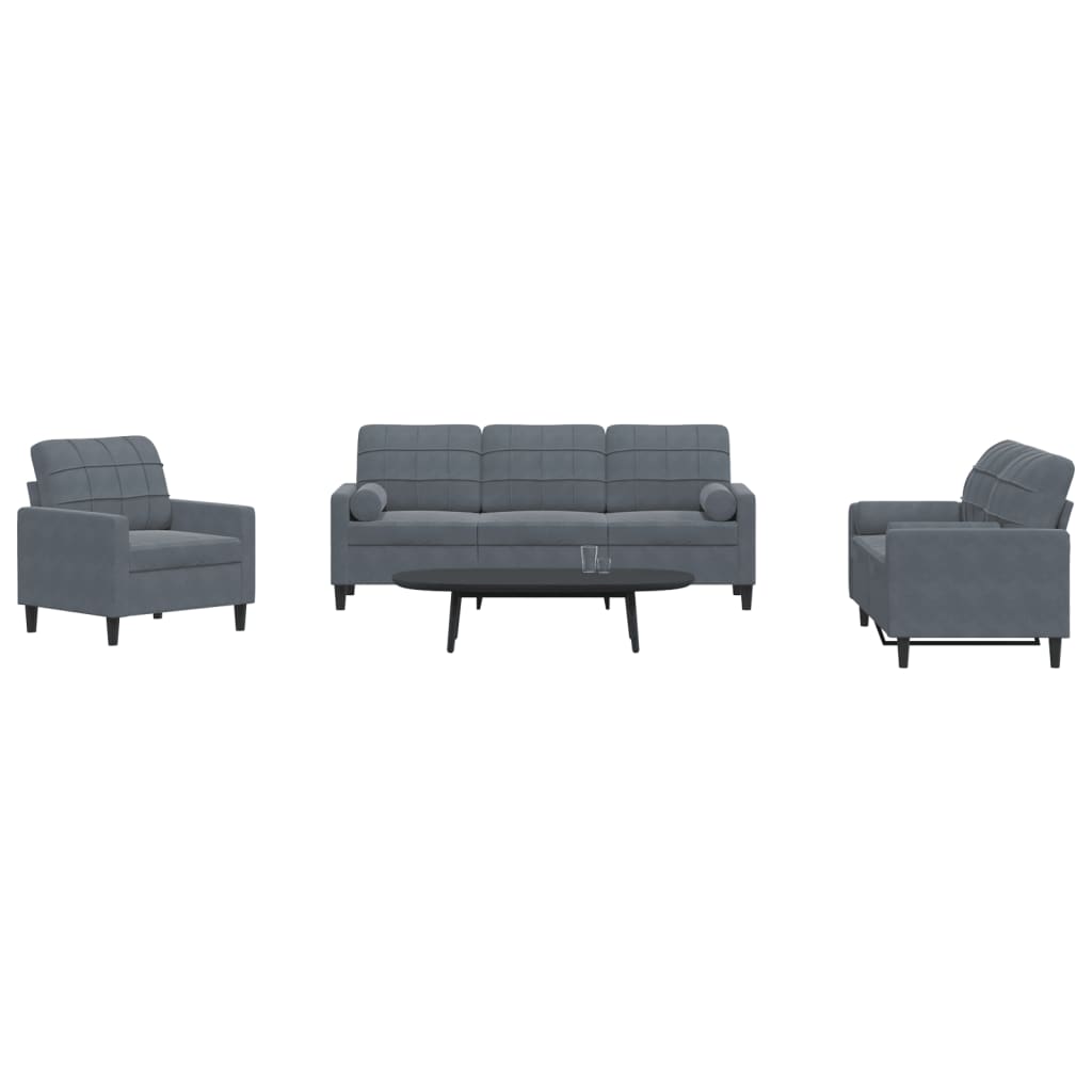 Set De Canapele Cu Perne, 3 Piese, , Catifea