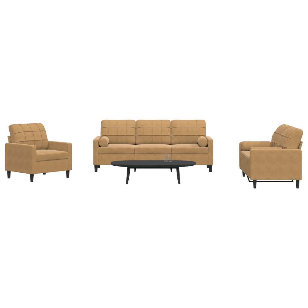 Set De Canapele Cu Perne, 3 Piese, , Catifea