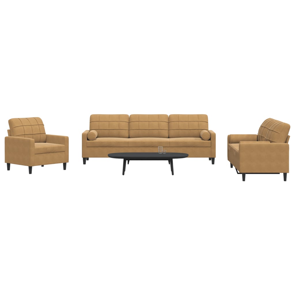 Set De Canapele Cu Perne, 3 Piese, , Catifea