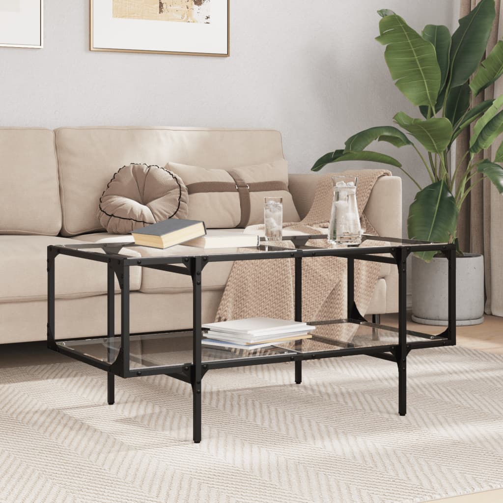 Măsuță De Cafea Cu Blat Din Sticlă Neagră 98,5X50X45 Cm Oțel