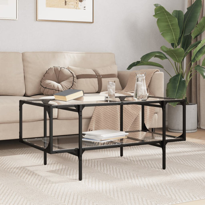 Măsuță De Cafea Cu Blat Din Sticlă Neagră 98,5X50X45 Cm Oțel