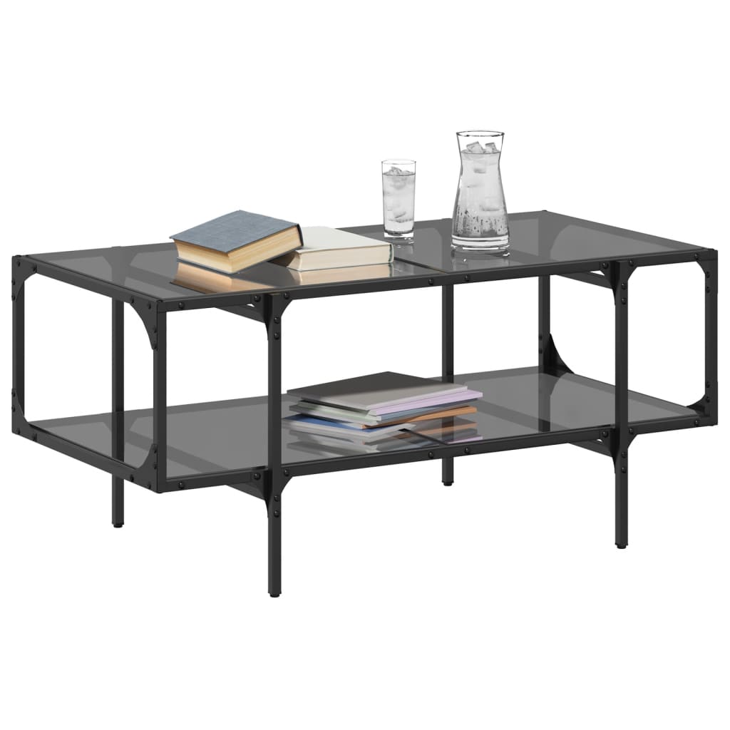Măsuță De Cafea Cu Blat Din Sticlă Neagră 98,5X50X45 Cm Oțel