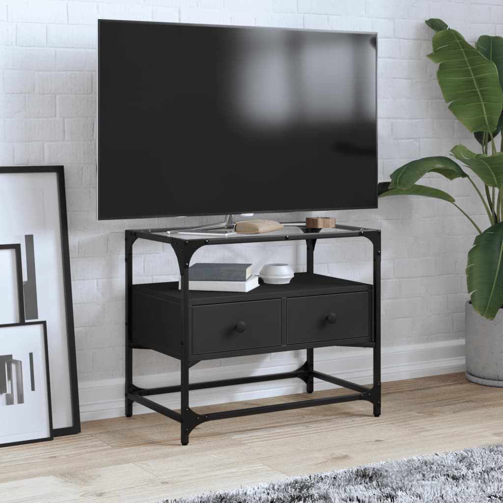 Dulap Tv Blat Sticlă, Stejar Maro, 98X35X51 Cm Lemn Prelucrat