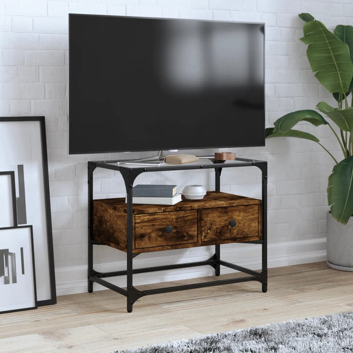 Dulap Tv Blat Sticlă, Stejar Maro, 98X35X51 Cm Lemn Prelucrat