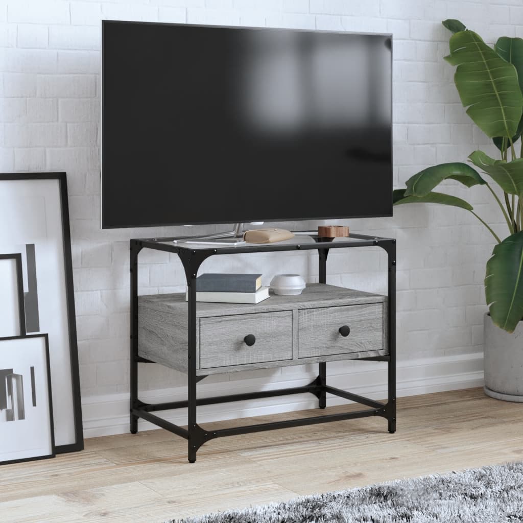 Dulap Tv Blat Sticlă, Stejar Maro, 98X35X51 Cm Lemn Prelucrat