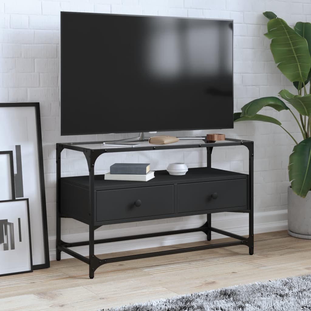 Dulap Tv Blat Sticlă, Stejar Maro, 98X35X51 Cm Lemn Prelucrat