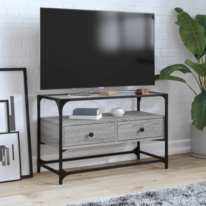Dulap Tv Blat Sticlă, Stejar Maro, 98X35X51 Cm Lemn Prelucrat