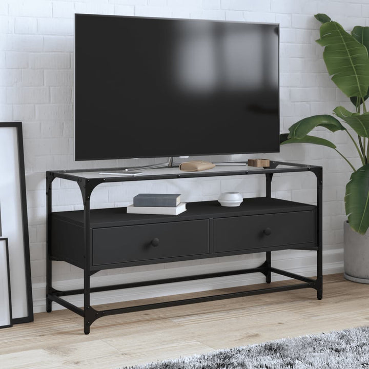 Dulap Tv Blat Sticlă, Stejar Maro, 98X35X51 Cm Lemn Prelucrat