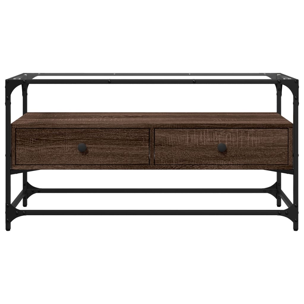 Dulap Tv Blat Sticlă, Stejar Maro, 98X35X51 Cm Lemn Prelucrat