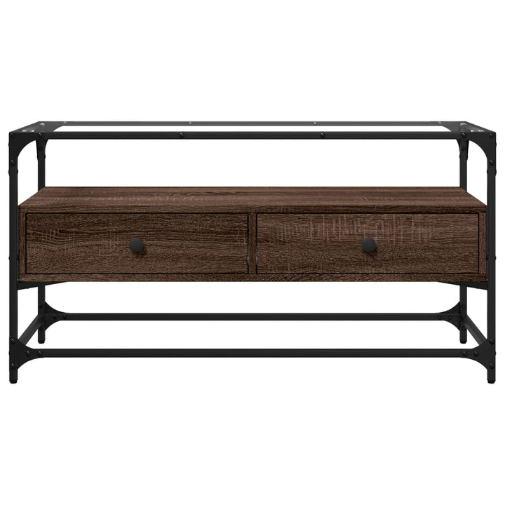 Dulap Tv Blat Sticlă, Stejar Maro, 98X35X51 Cm Lemn Prelucrat