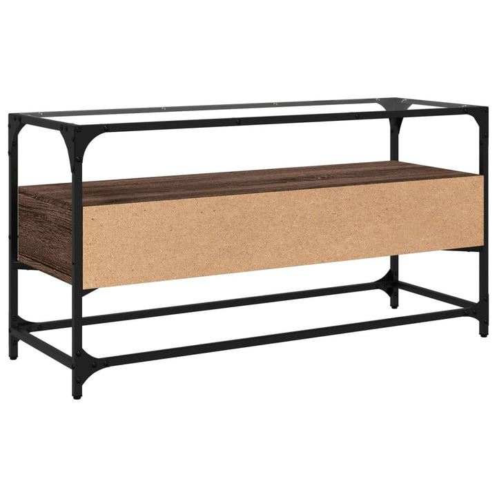 Dulap Tv Blat Sticlă, Stejar Maro, 98X35X51 Cm Lemn Prelucrat