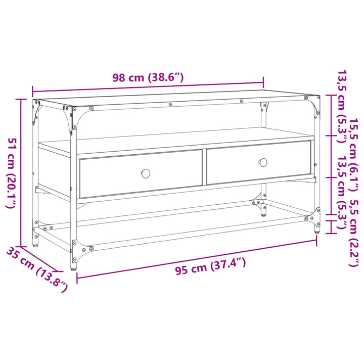 Dulap Tv Blat Sticlă, Stejar Maro, 98X35X51 Cm Lemn Prelucrat