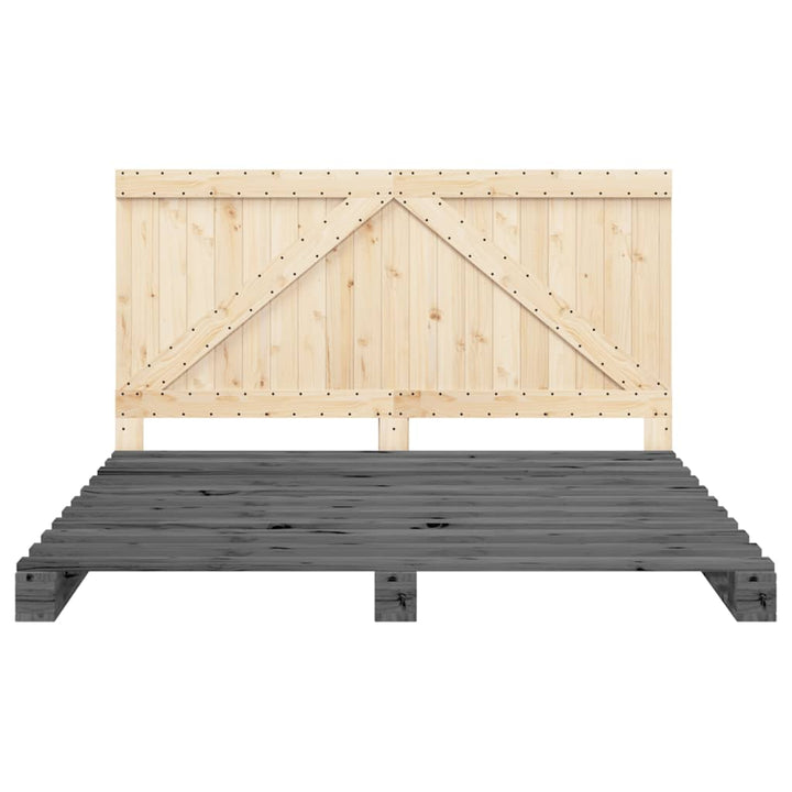 Cadru Pat Cu Tăblie 200X200 Cm, Gri, Lemn Masiv De Pin