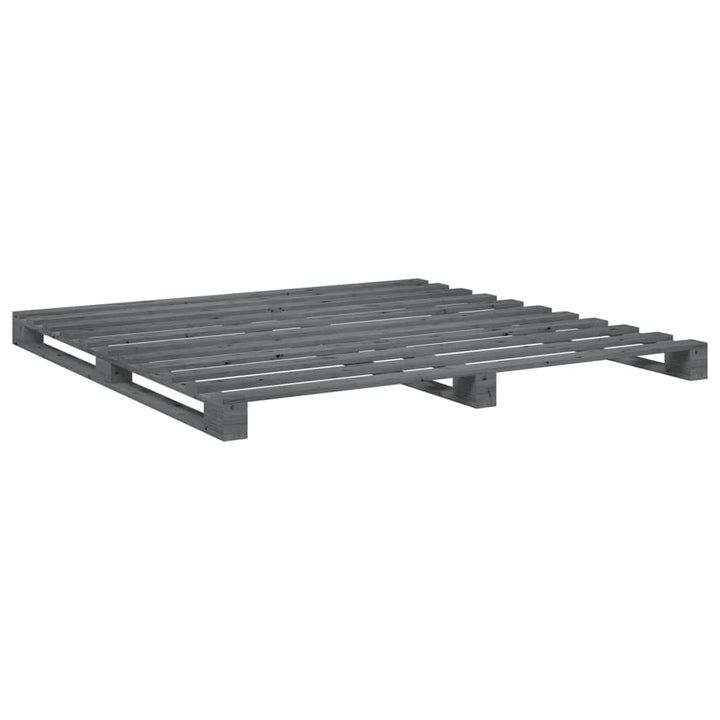 Cadru Pat Cu Tăblie 200X200 Cm, Gri, Lemn Masiv De Pin