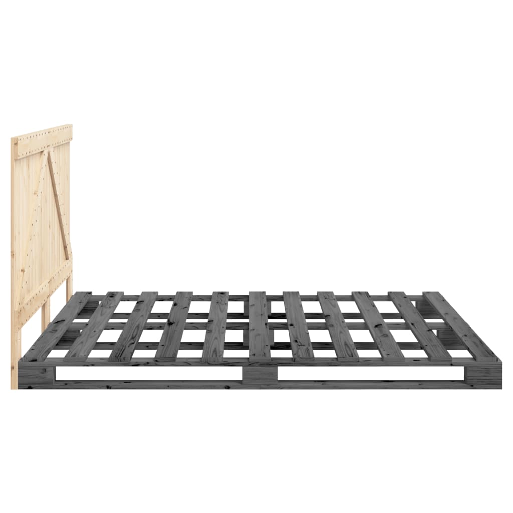 Cadru Pat Cu Tăblie 200X200 Cm, Gri, Lemn Masiv De Pin