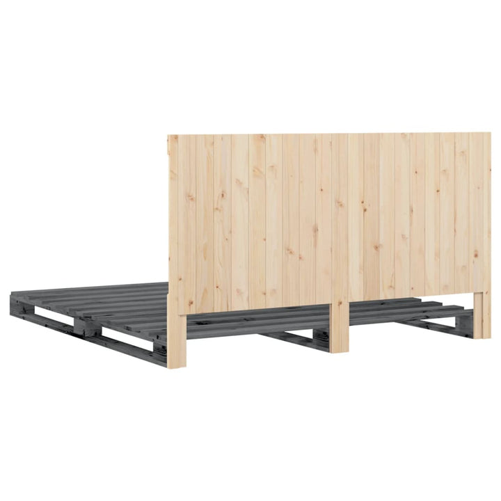 Cadru Pat Cu Tăblie 200X200 Cm, Gri, Lemn Masiv De Pin