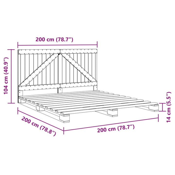 Cadru Pat Cu Tăblie 200X200 Cm, Gri, Lemn Masiv De Pin