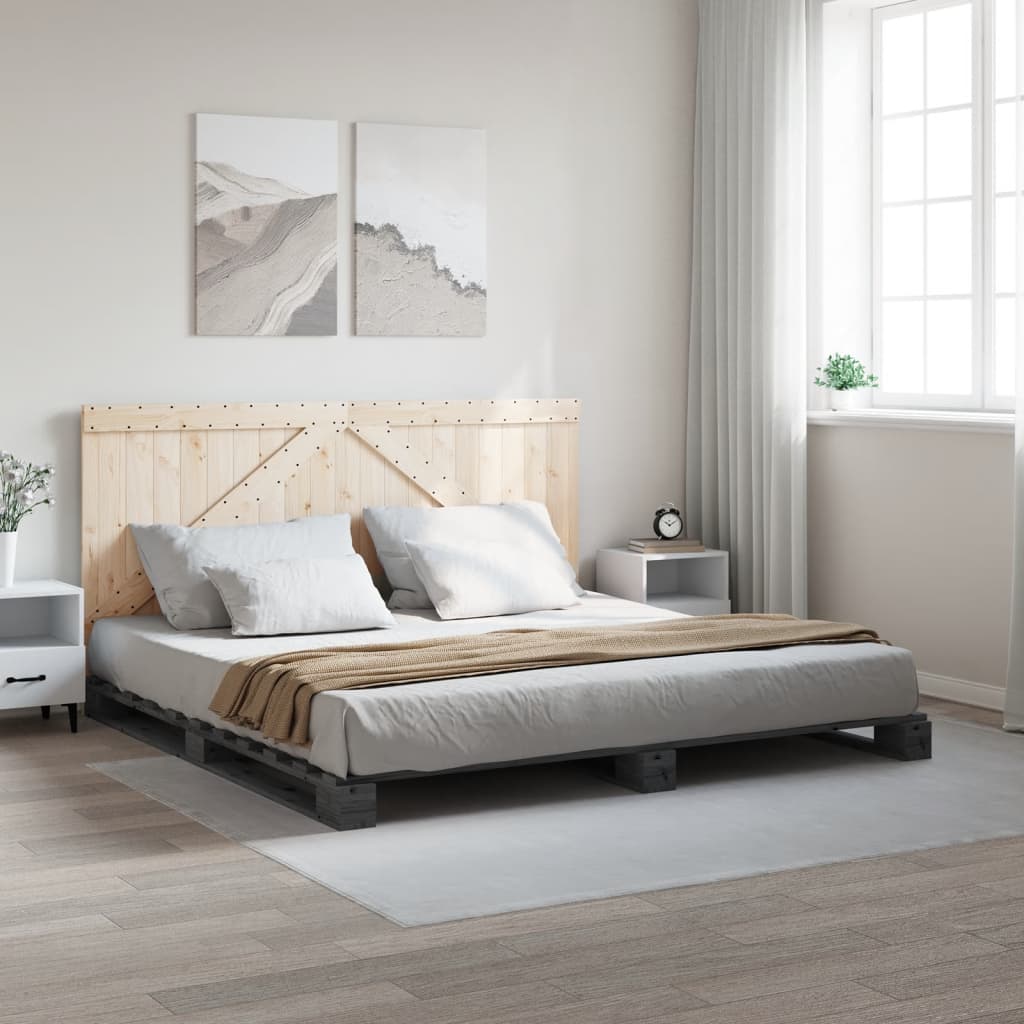 Cadru Pat Cu Tăblie 200X200 Cm, Gri, Lemn Masiv De Pin