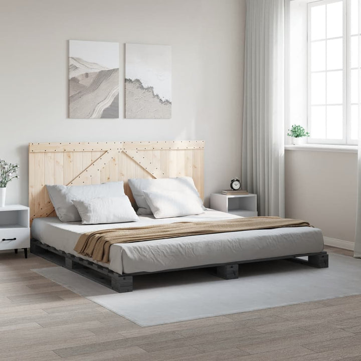 Cadru Pat Cu Tăblie 200X200 Cm, Gri, Lemn Masiv De Pin