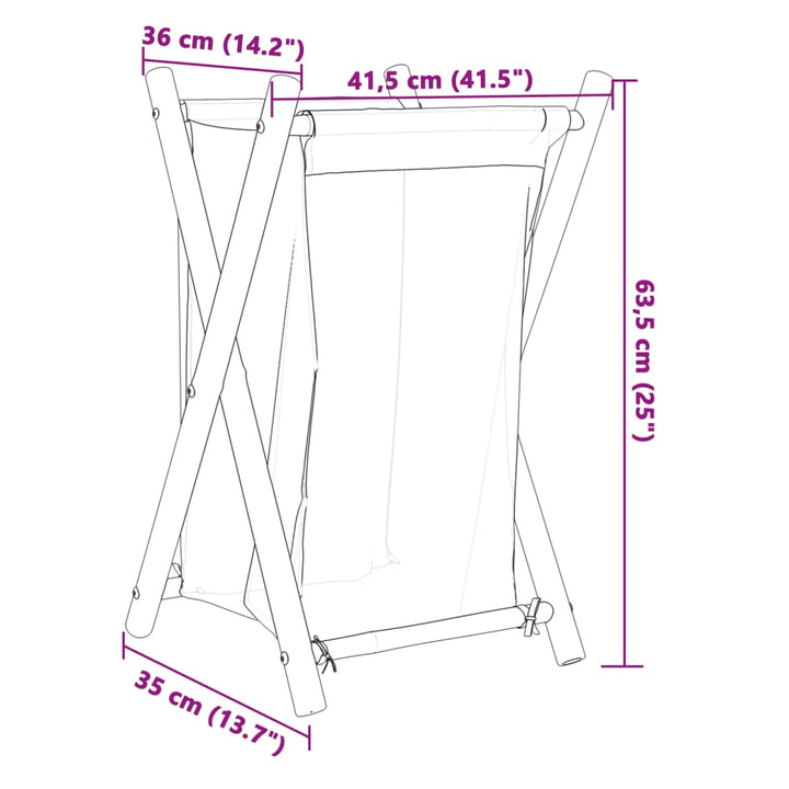 Coș De Rufe, Alb Crem, 41,5X36X63,5 Cm, Bambus