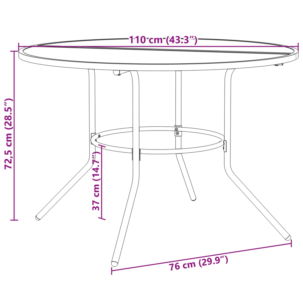 Masă Terasă Rotundă, Antracit Ø110X72,5 Cm Oțel Vopsit Electro.