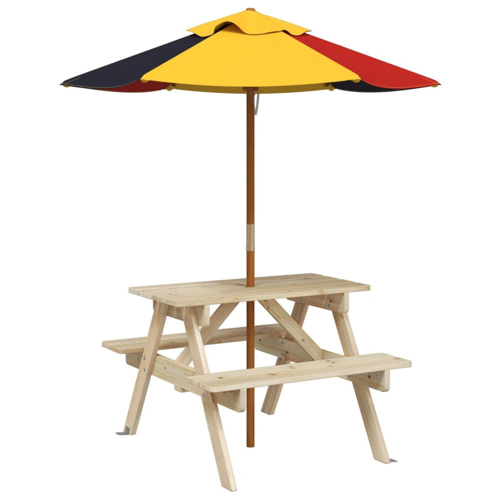 Masă De Picnic Pentru 4 Copii, Cu Umbrelă, Lemn Masiv Brad