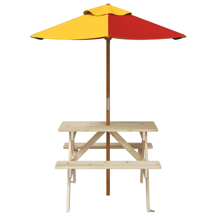 Masă De Picnic Pentru 4 Copii, Cu Umbrelă, Lemn Masiv Brad