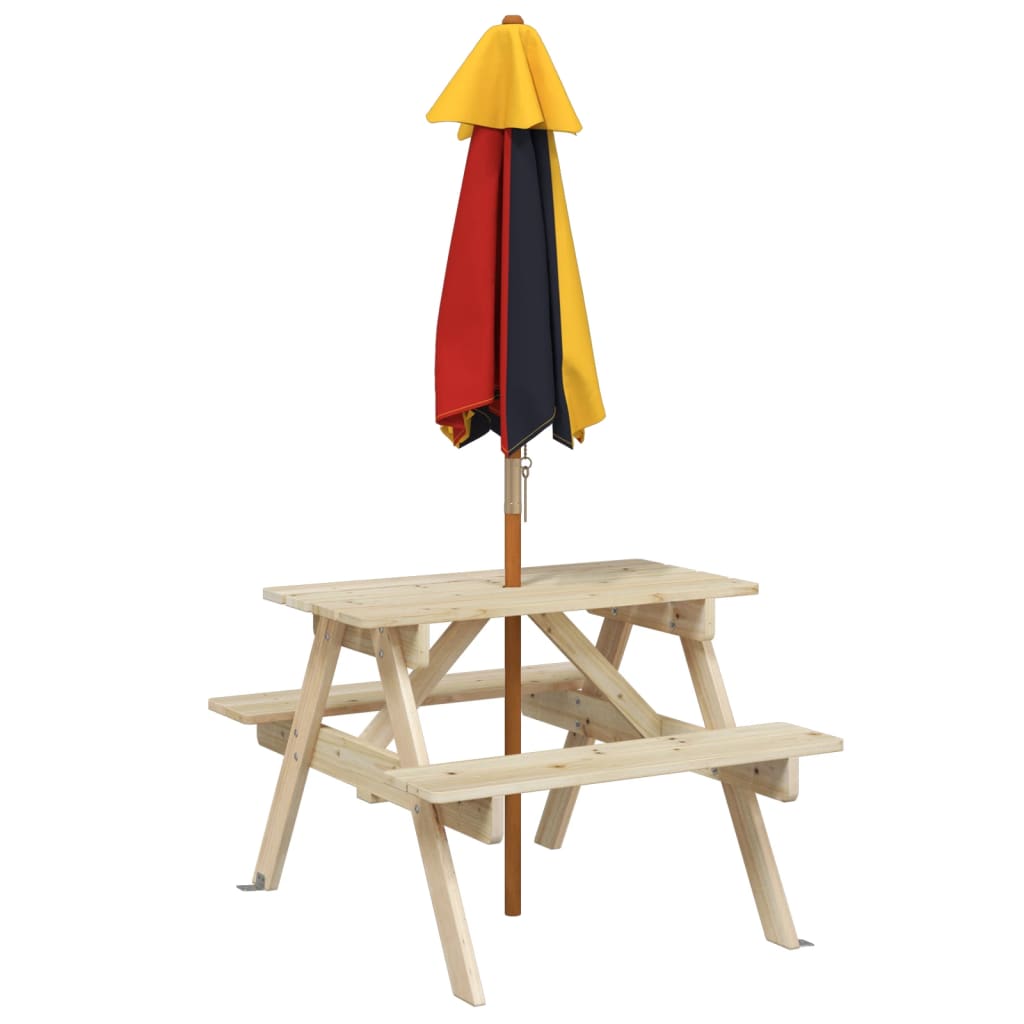 Masă De Picnic Pentru 4 Copii, Cu Umbrelă, Lemn Masiv Brad