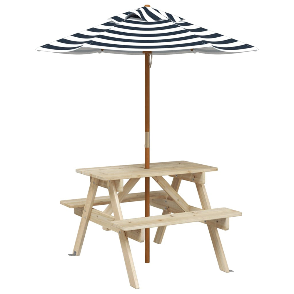 Masă De Picnic Pentru 4 Copii, Cu Umbrelă, Lemn Masiv Brad