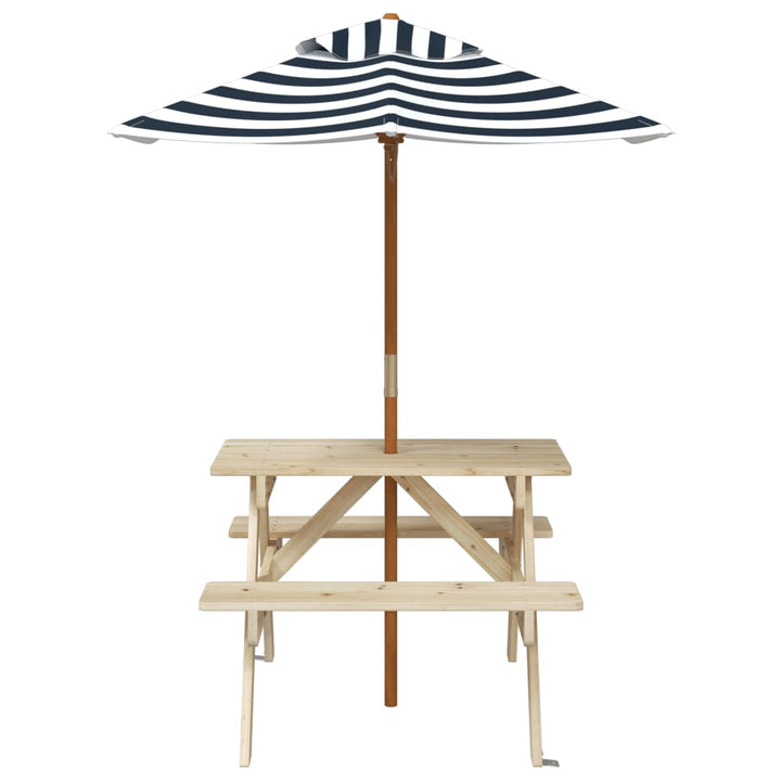 Masă De Picnic Pentru 4 Copii, Cu Umbrelă, Lemn Masiv Brad