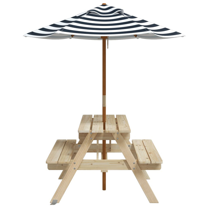 Masă De Picnic Pentru 4 Copii, Cu Umbrelă, Lemn Masiv Brad