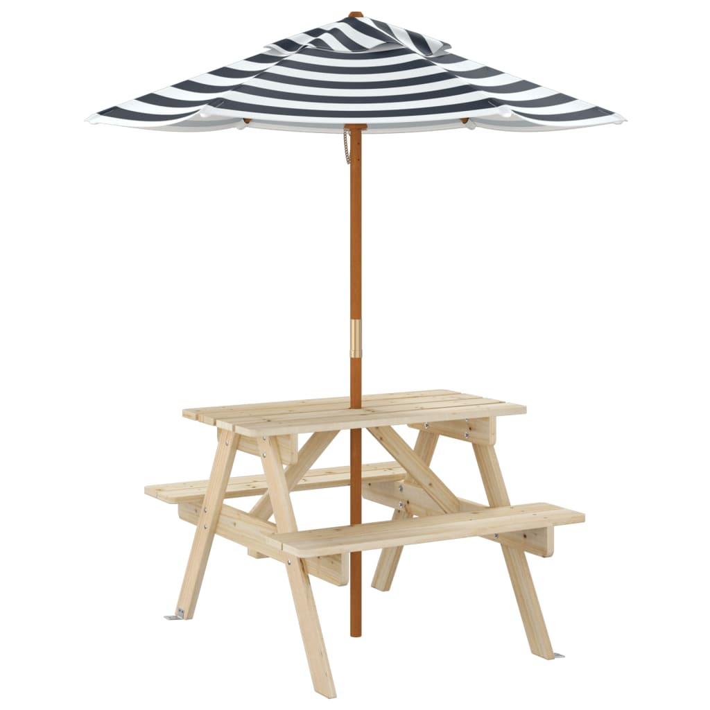 Masă De Picnic Pentru 4 Copii, Cu Umbrelă, Lemn Masiv Brad