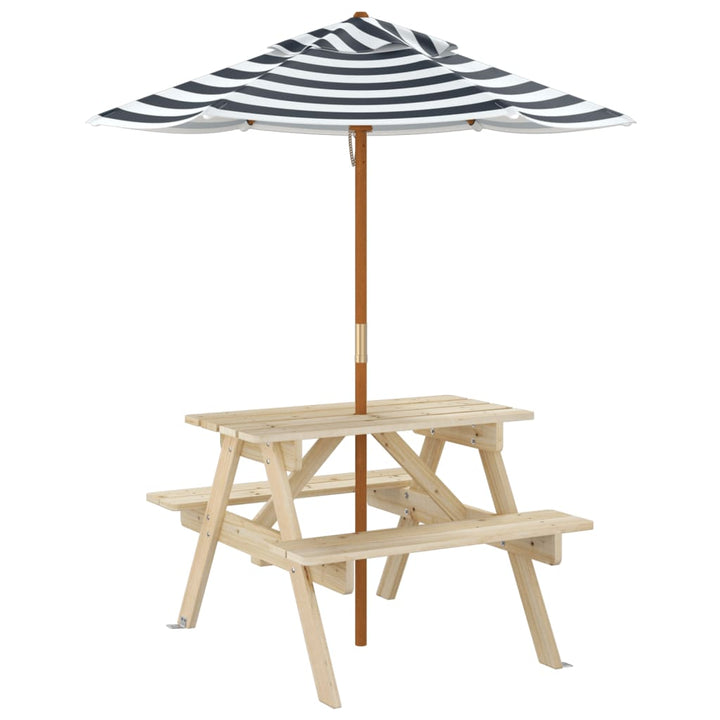 Masă De Picnic Pentru 4 Copii, Cu Umbrelă, Lemn Masiv Brad