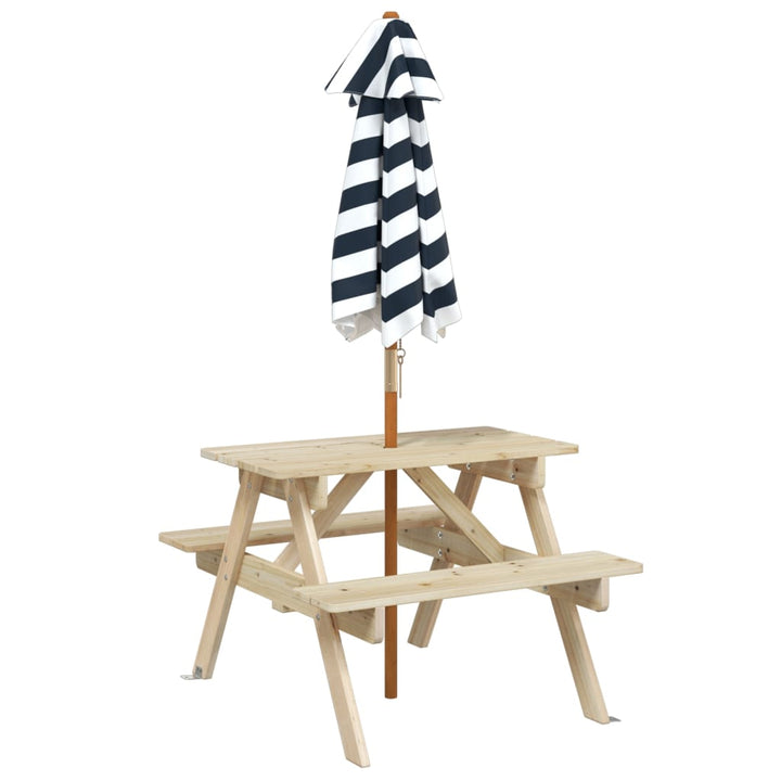 Masă De Picnic Pentru 4 Copii, Cu Umbrelă, Lemn Masiv Brad