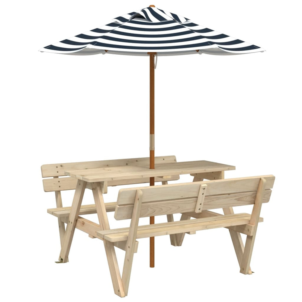Masă De Picnic Pentru 4 Copii, Cu Umbrelă, Lemn Masiv Brad