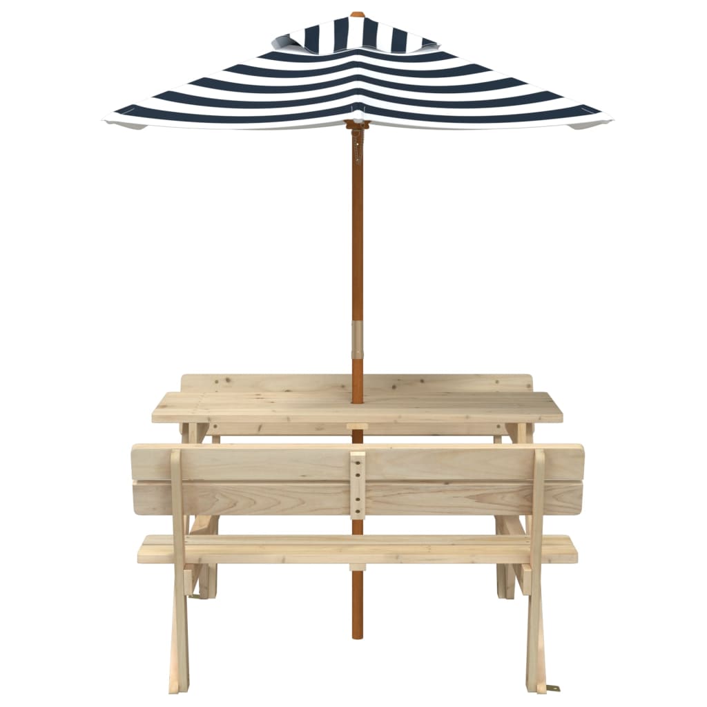 Masă De Picnic Pentru 4 Copii, Cu Umbrelă, Lemn Masiv Brad