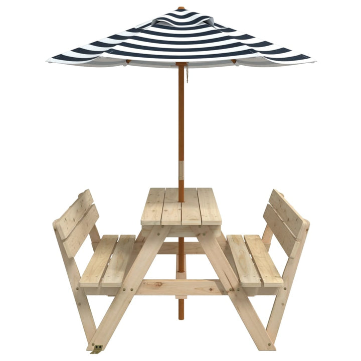 Masă De Picnic Pentru 4 Copii, Cu Umbrelă, Lemn Masiv Brad