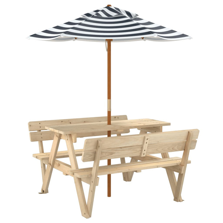 Masă De Picnic Pentru 4 Copii, Cu Umbrelă, Lemn Masiv Brad