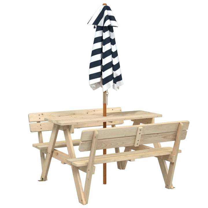 Masă De Picnic Pentru 4 Copii, Cu Umbrelă, Lemn Masiv Brad