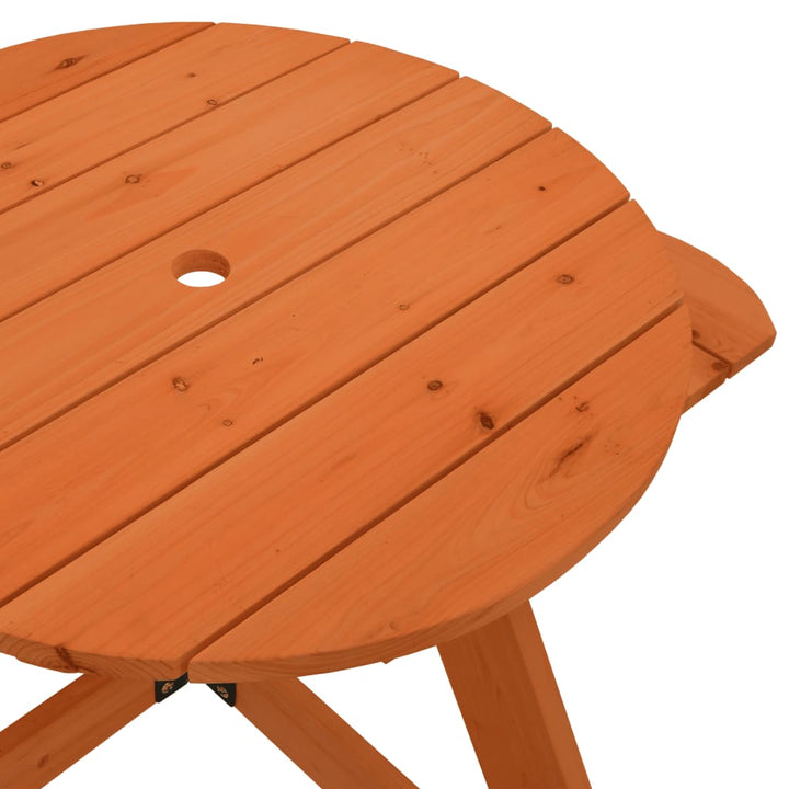 Masă Picnic Pentru 4 Copii Cu Umbrelă, Rotundă, Lemn Masiv Brad